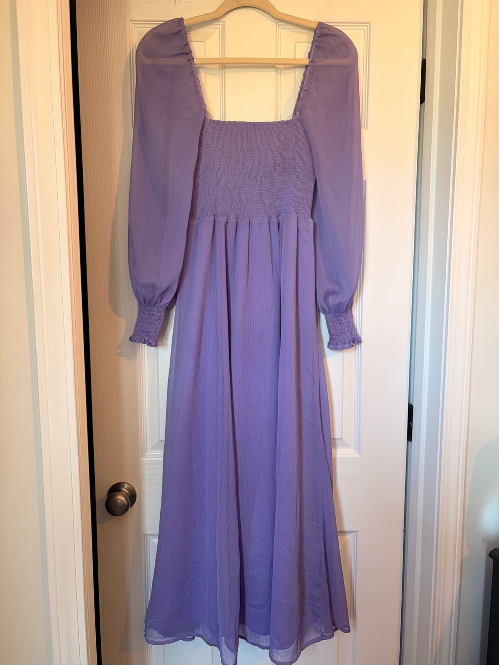Purple Puff Sleeve Midi Dress